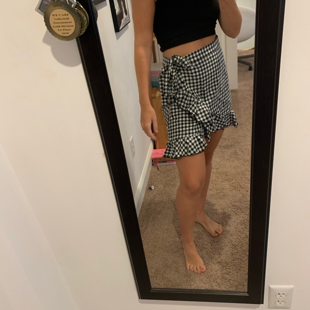 black and white checkered wrap around skirt